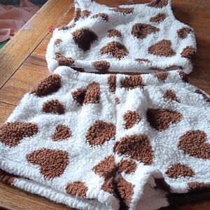Cozy Brown and White Fleece Set